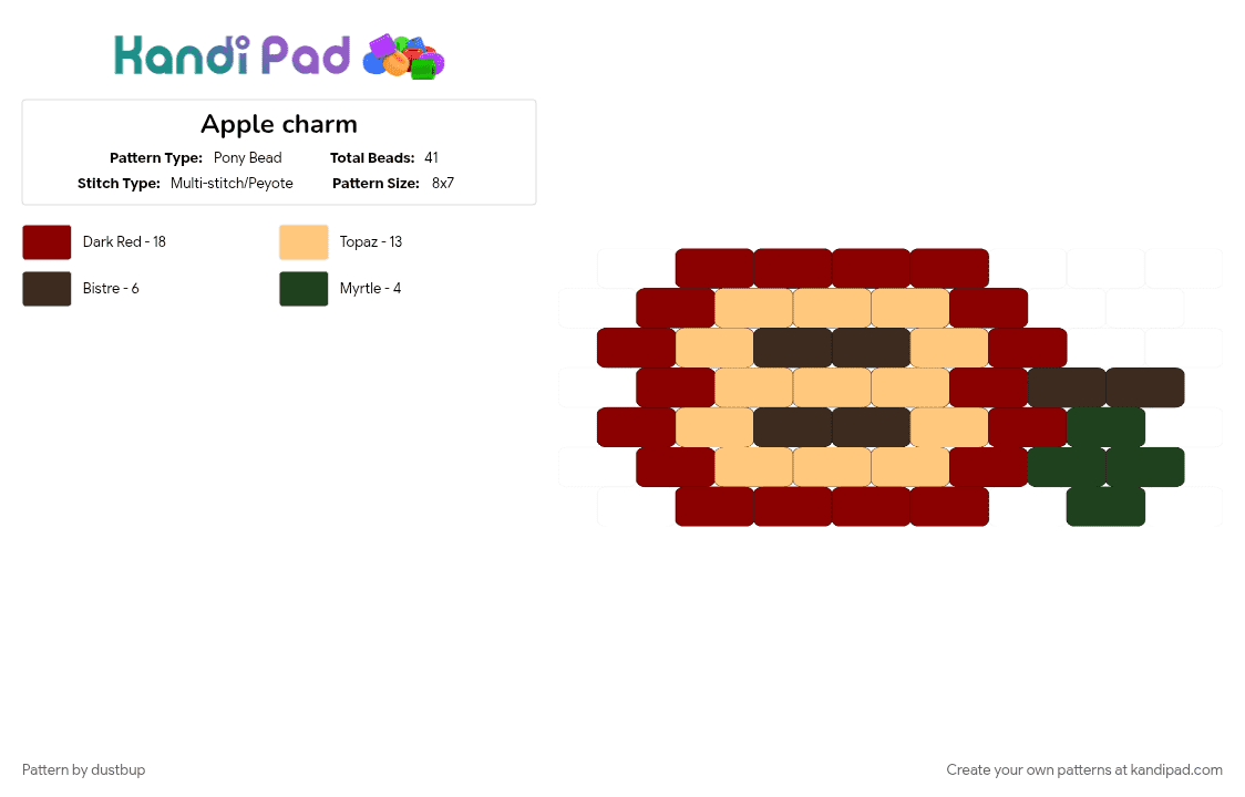Apple charm - Pony Bead Pattern by dustbup on Kandi Pad - cotdbrunch, orange, red