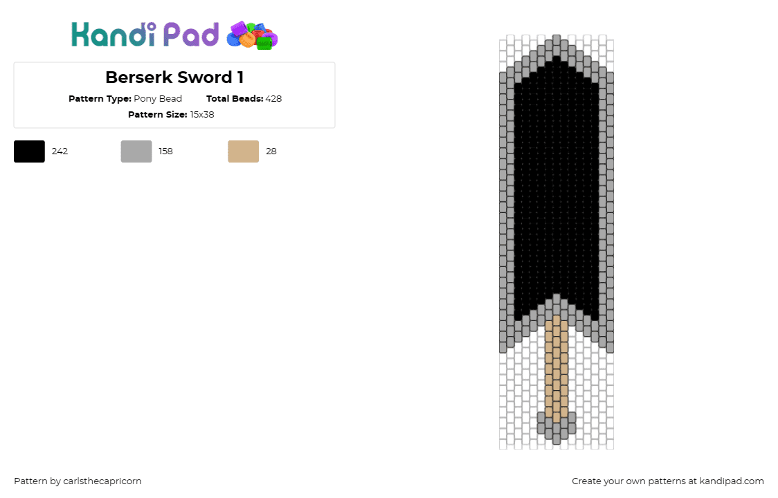 Berserk Sword 1 - Pony Bead Pattern by carlsthecapricorn on Kandi Pad - sword,berserk,manga,anime,minecraft,weapon,black,gray