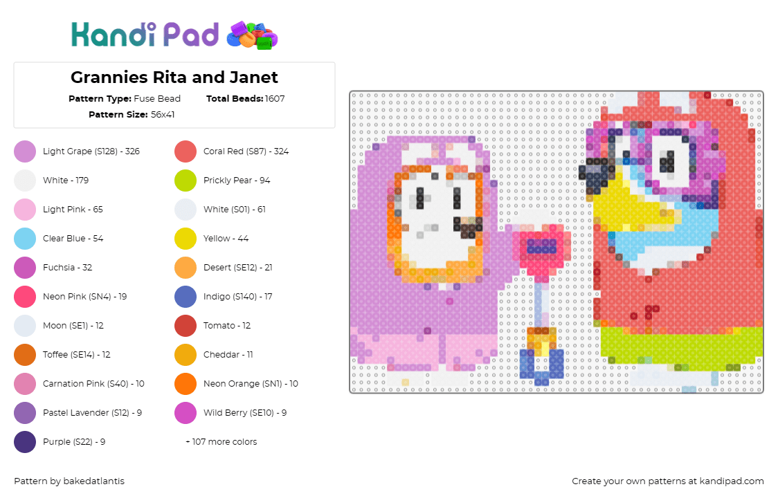 Grannies Rita and Janet - Fuse Bead Pattern by bakedatlantis on Kandi Pad - rita,janet,bluey,children,tv show,characters,pink,purple