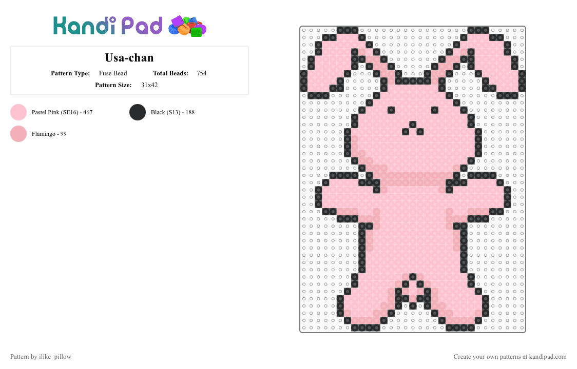 Usa-chan - Fuse Bead Pattern by ilike_pillow on Kandi Pad - anime, bunny, pink, plush toy