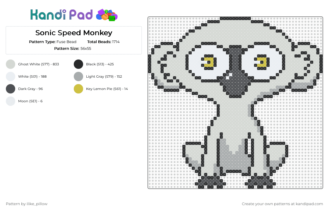 Sonic Speed Monkey - Fuse Bead Pattern by ilike_pillow on Kandi Pad - white,gray,pet,monkey,anime,animal