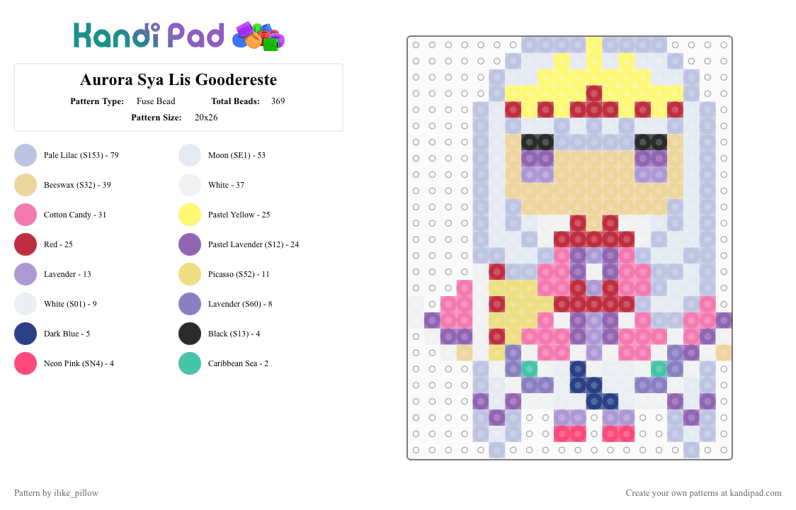 Aurora Sya Lis Goodereste - Fuse Bead Pattern by ilike_pillow on Kandi Pad - anime, girl, pink, princess