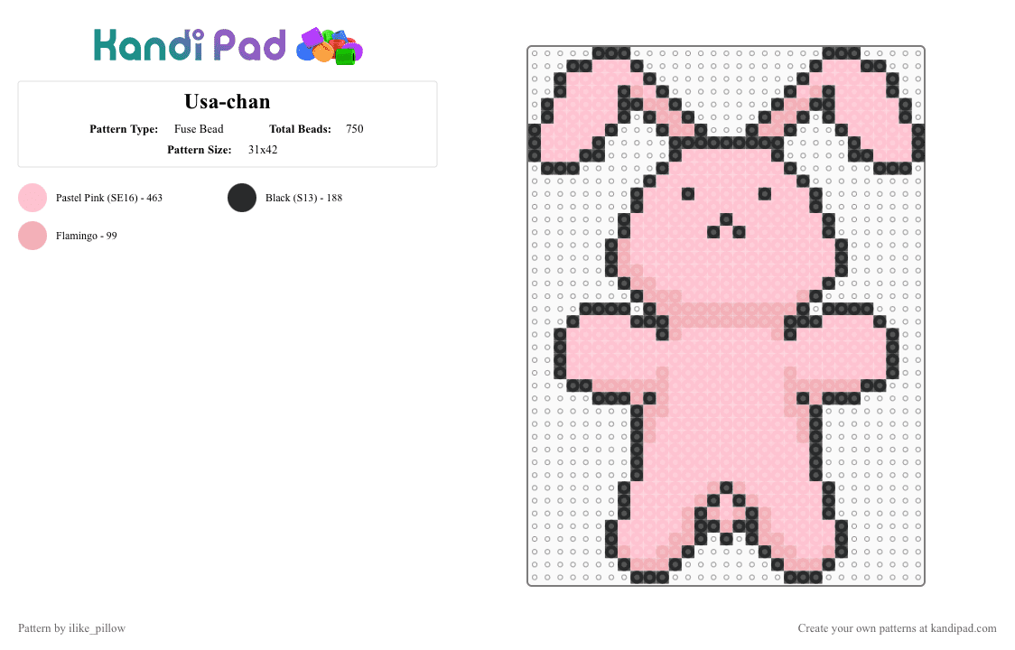 Usa-chan - Fuse Bead Pattern by ilike_pillow on Kandi Pad - pink,bunny,anime,plush toy