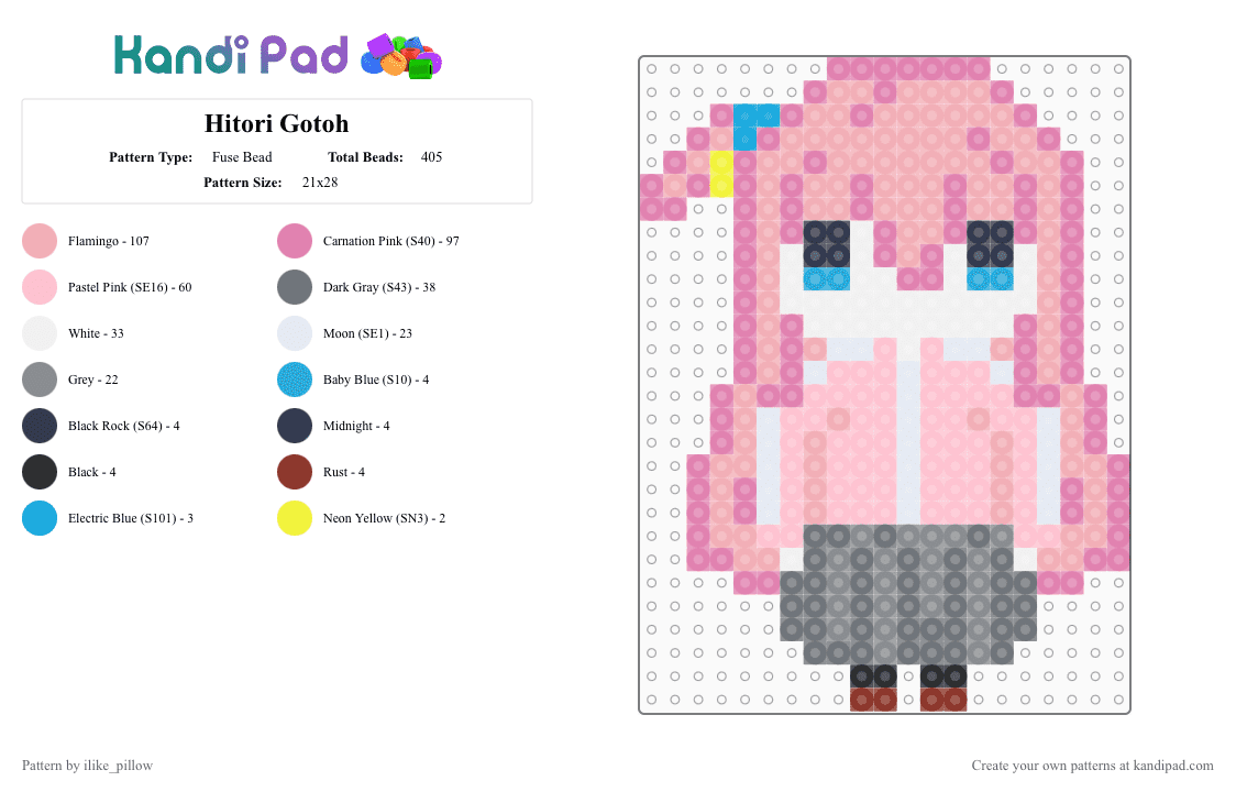 Hitori Gotoh - Fuse Bead Pattern by ilike_pillow on Kandi Pad - pink,beige,gray,girl,anime