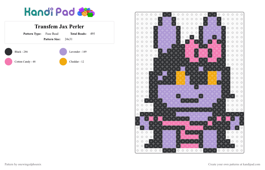 Transfem Jax Perler - Fuse Bead Pattern by onewingedphoenix on Kandi Pad - jax, pink, tadc, the amazing digital circus