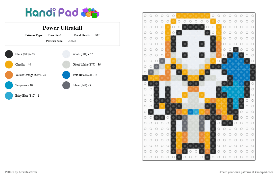 Power Ultrakill - Fuse Bead Pattern by breakfastflesh on Kandi Pad - orange, white