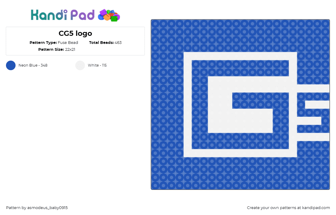CG5 logo - Fuse Bead Pattern by asmodeus_baby0915 on Kandi Pad - cg5,logo,geometric,music,youtube,blue