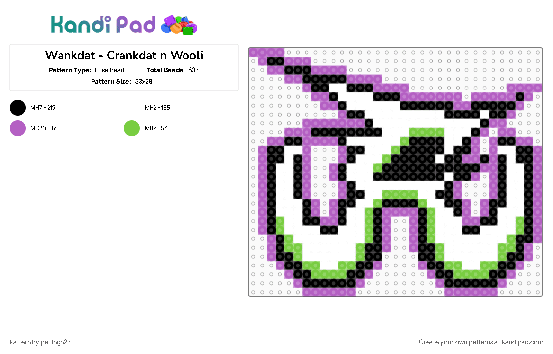 Wankdat - Crankdat n Wooli - Fuse Bead Pattern by paulhgn23 on Kandi Pad - pink