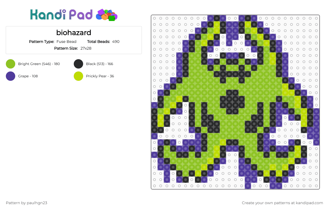 biohazard - Fuse Bead Pattern by paulhgn23 on Kandi Pad - green,purple