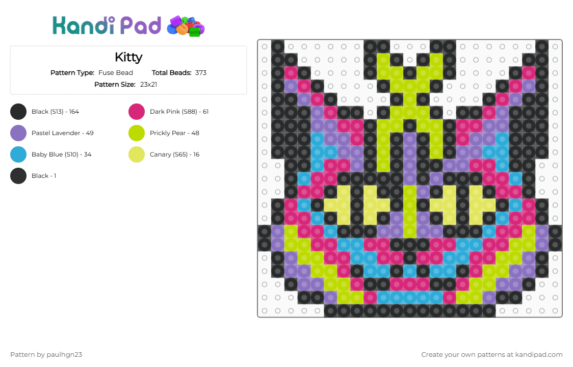 Kitty - Fuse Bead Pattern by paulhgn23 on Kandi Pad - trippy,excision,music,pink,blue,green