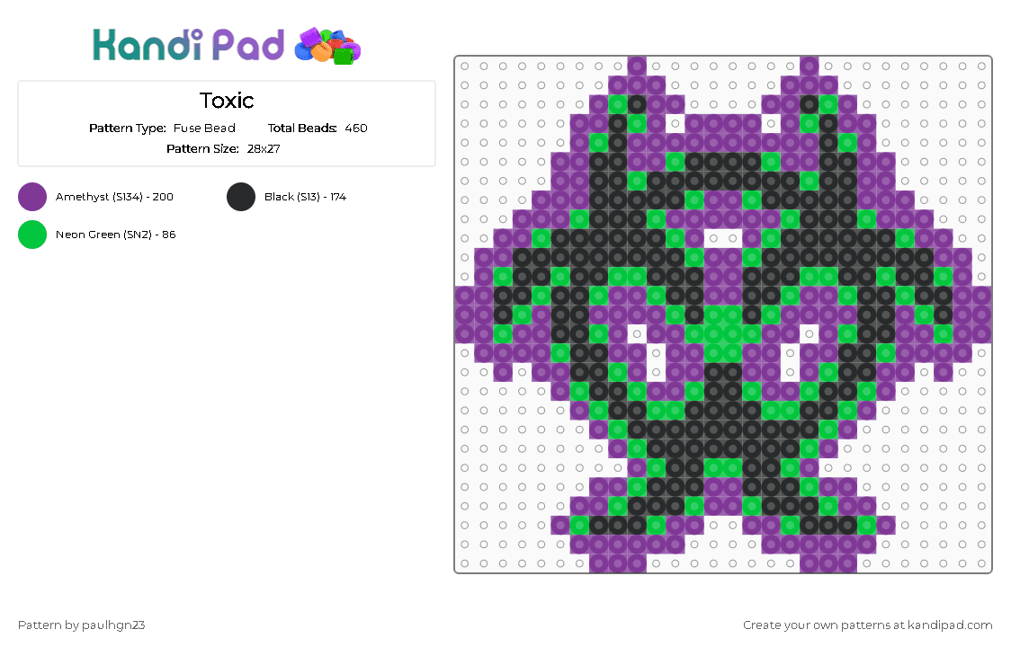 Toxic - Fuse Bead Pattern by paulhgn23 on Kandi Pad - green, pink