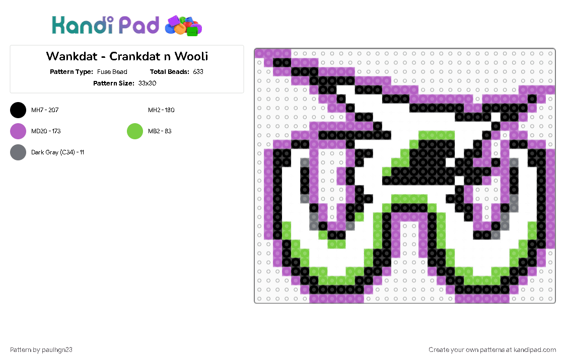 Wankdat - Crankdat n Wooli - Fuse Bead Pattern by paulhgn23 on Kandi Pad - pink