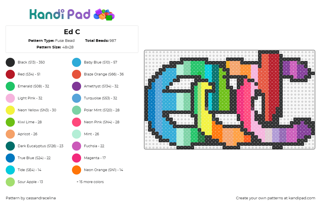 Ed C - Fuse Bead Pattern by cassandracelina on Kandi Pad - edc,festival,logo,music,text,colorful,gradient,blue,purple,orange