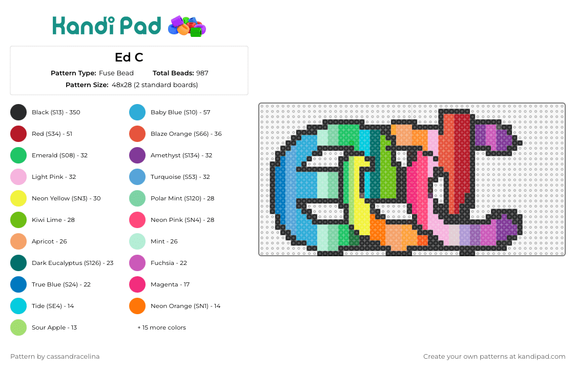 Ed C - Fuse Bead Pattern by cassandracelina on Kandi Pad - edc,festival,logo,music,text,colorful,gradient,blue,purple,orange
