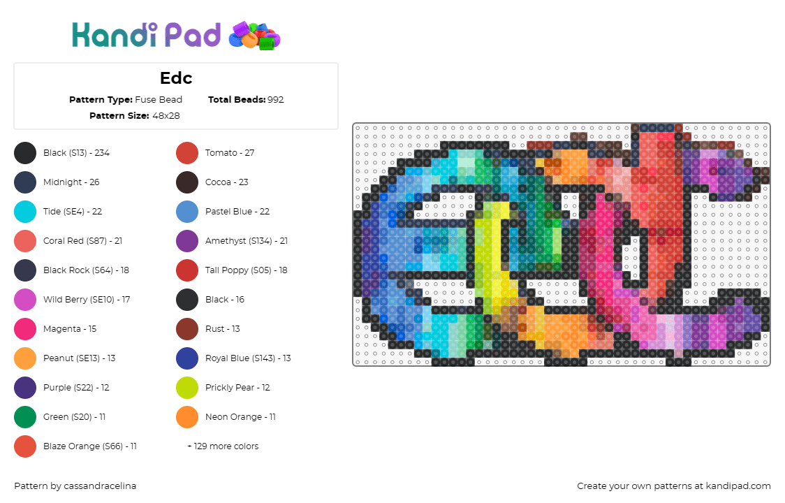 Edc - Fuse Bead Pattern by cassandracelina on Kandi Pad - edc,festival,logo,music,text,colorful,gradient,blue,purple,orange