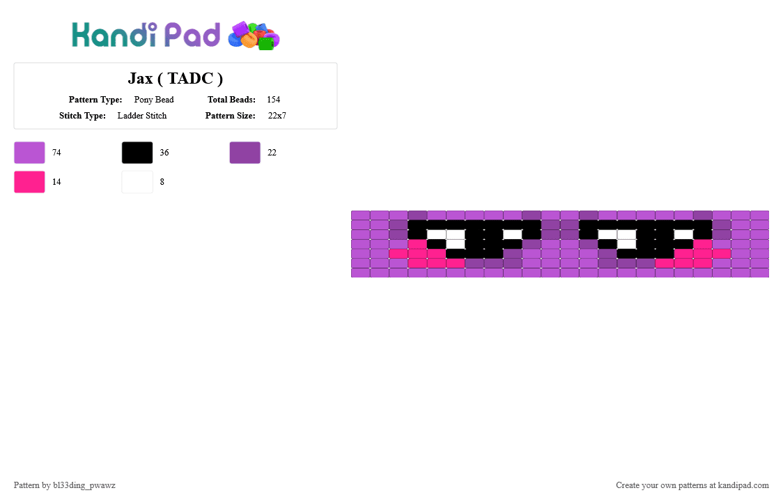 Jax ( TADC ) - Pony Bead Pattern by bl33ding_pwawz on Kandi Pad - abstracted, eyes, jax, pink, purple, tadc