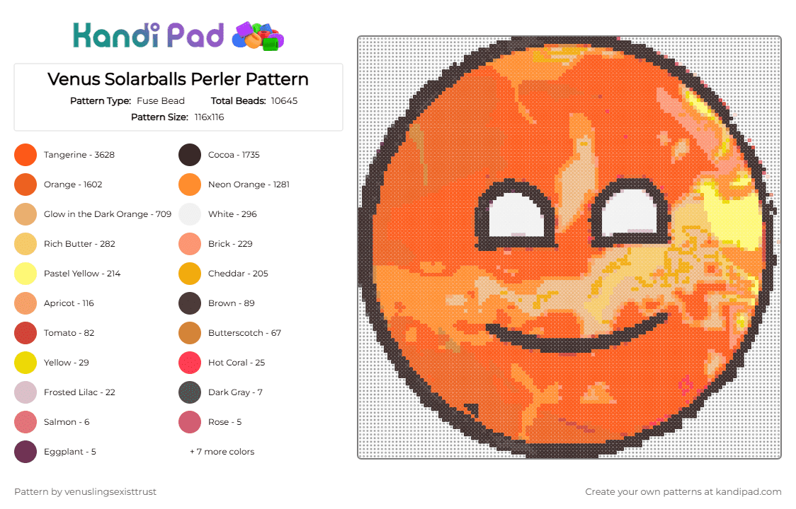 Venus Solarballs Perler Pattern - Fuse Bead Pattern by venuslingsexisttrust on Kandi Pad - 
