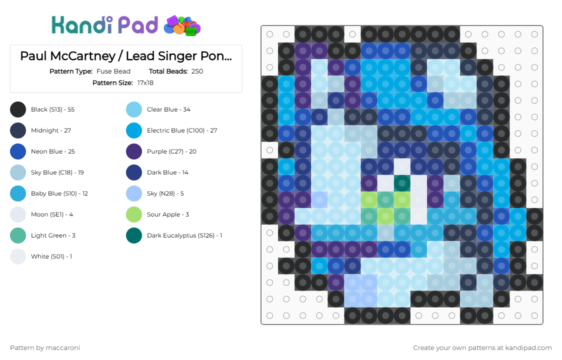Paul McCartney / Lead Singer Pony MLP - Fuse Bead Pattern by maccaroni on Kandi Pad - beatles, blue, fan design, light blue, mlp, my little pony, paul mccartney, purple, rock, the beatles