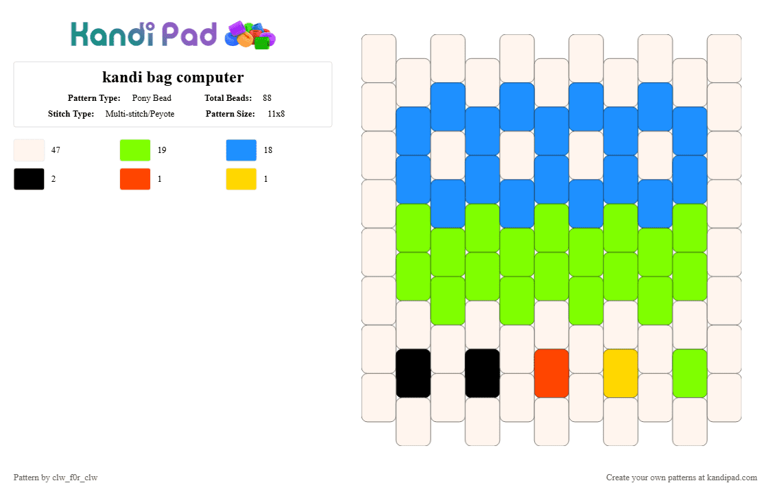 kandi bag computer - Pony Bead Pattern by clw_f0r_clw on Kandi Pad - green, light blue, white