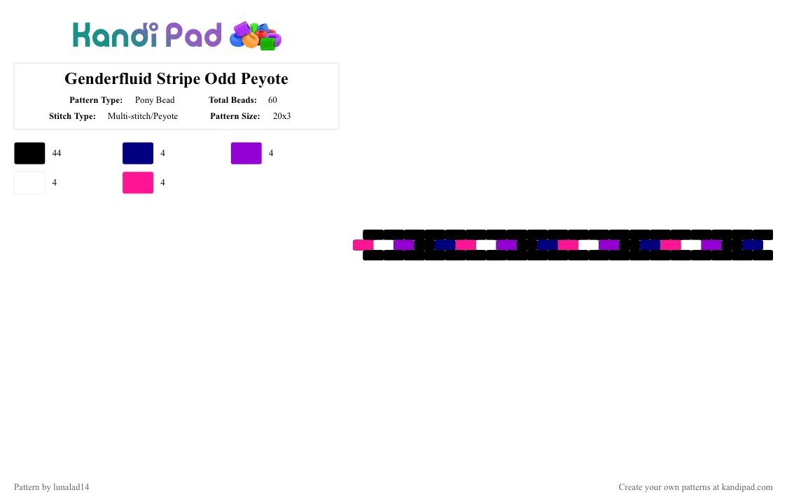 Genderfluid Stripe Odd Peyote - Pony Bead Pattern by lunalad14 on Kandi Pad - black, gender, genderfluid, genderqueer, lgbtq, odd peyote, peyote, pink, pride, purple