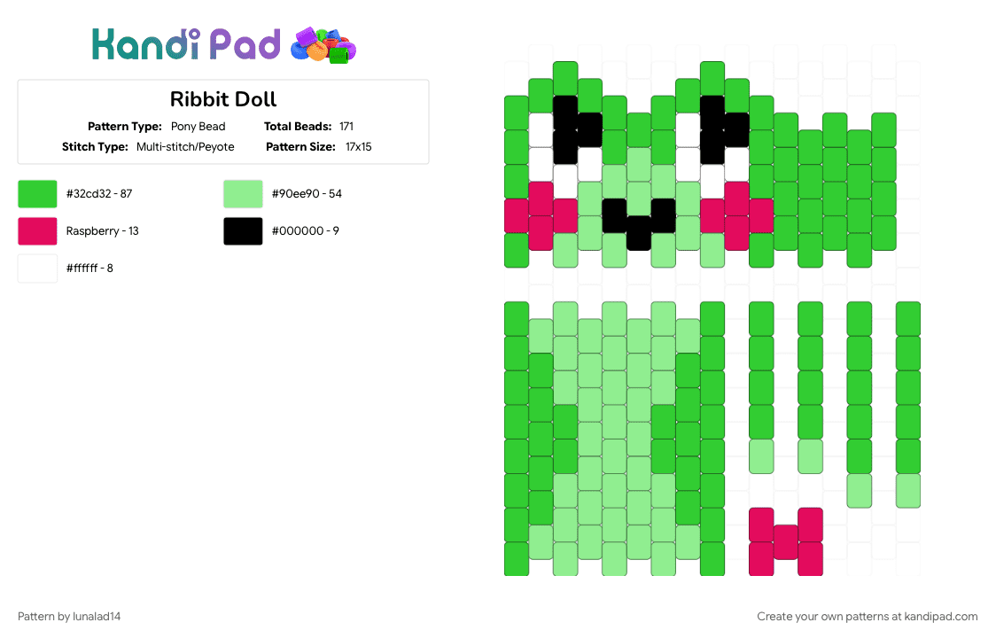 Ribbit Doll - Pony Bead Pattern by lunalad14 on Kandi Pad - character, doll, frog, green, ribbit, tadc, tadc ribbit, teal, the amazing digital circus
