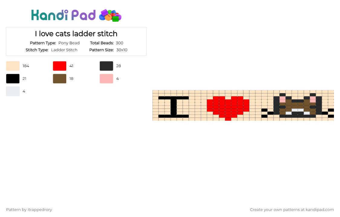 I love cats ladder stitch - Pony Bead Pattern by itrappedrory on Kandi Pad - beige
