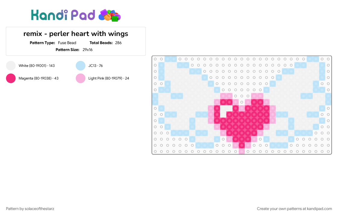 remix - perler heart with wings - Fuse Bead Pattern by solaceofthestarz on Kandi Pad - light blue, pink