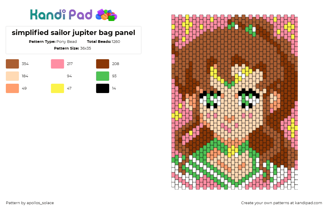 simplified sailor jupiter bag panel - Pony Bead Pattern by apollos_solace on Kandi Pad - sailor jupiter,sailor moon,anime,manga,magical girl,bag panel,lightning,crescent