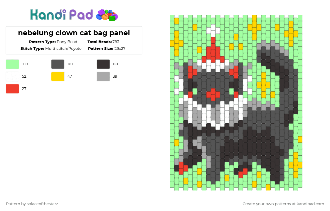 nebelung clown cat bag panel - Pony Bead Pattern by solaceofthestarz on Kandi Pad - teal,gray