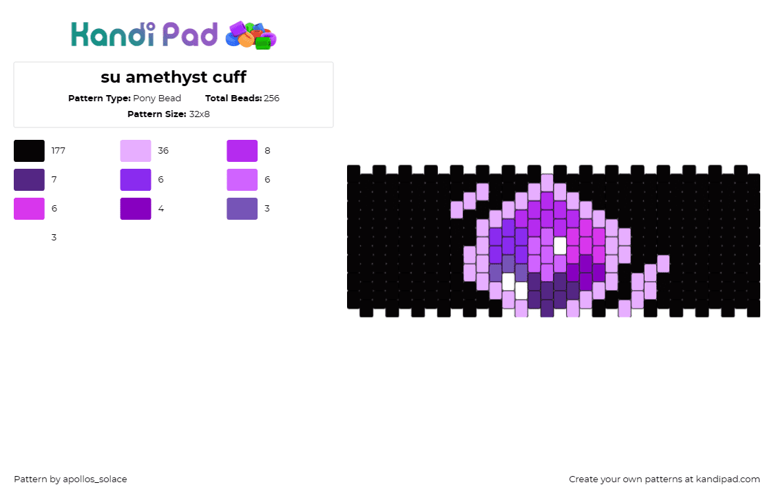 su amethyst cuff - Pony Bead Pattern by apollos_solace on Kandi Pad - steven universe,amethyst,bubble,dark,cuff,purple,black