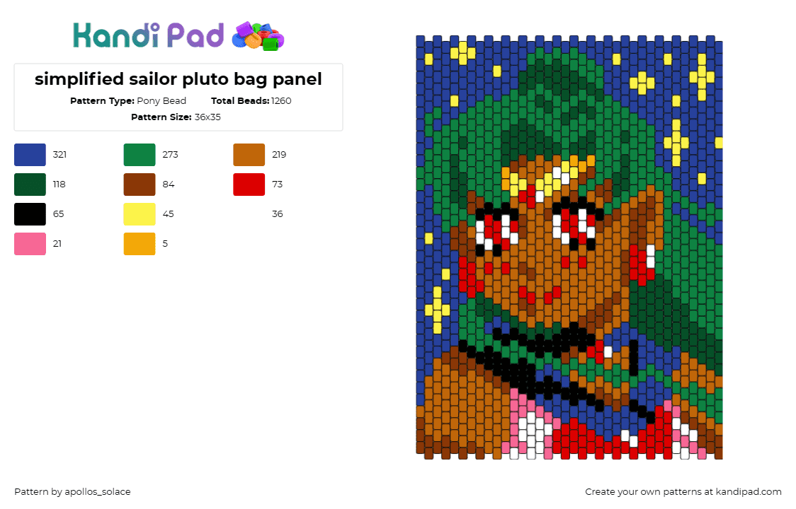 simplified sailor pluto bag panel - Pony Bead Pattern by apollos_solace on Kandi Pad - sailor pluto,sailor moon,bag,poise,simplified,emblematic,green,brown,blue