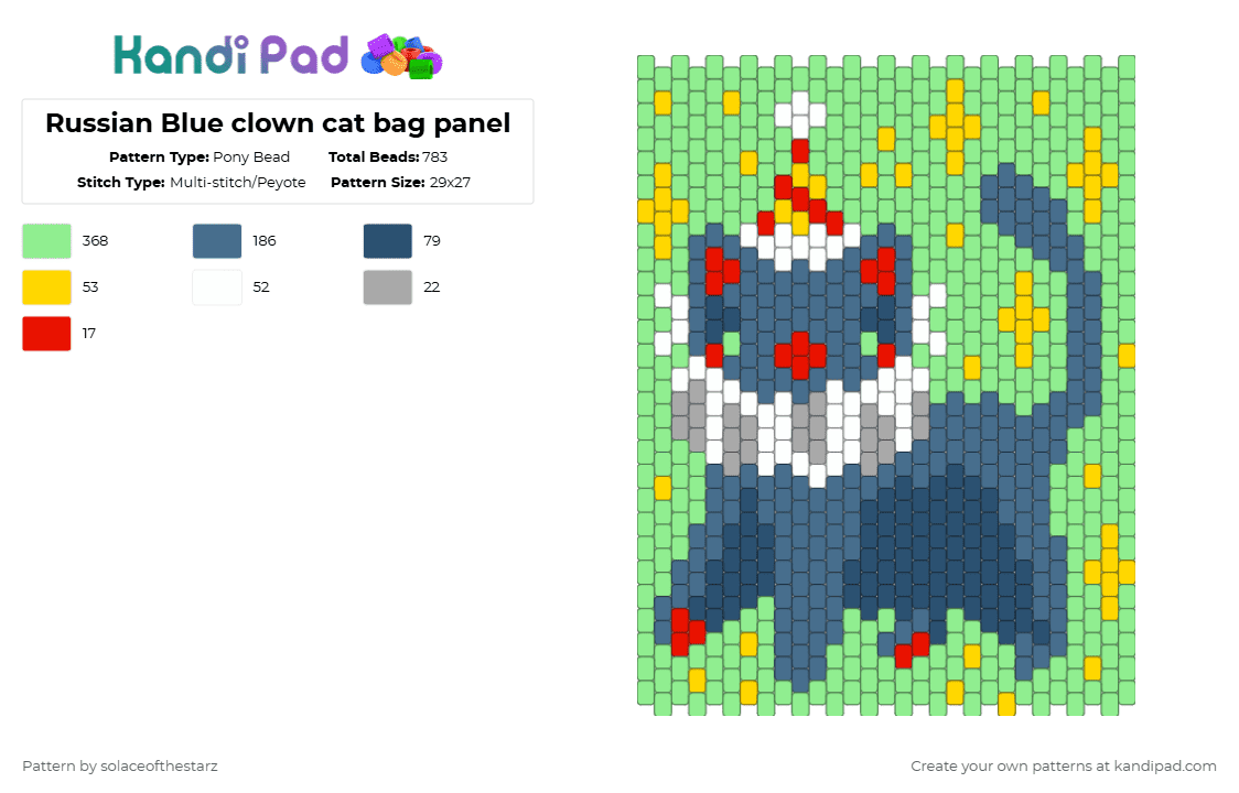 Russian Blue clown cat bag panel - Pony Bead Pattern by solaceofthestarz on Kandi Pad - teal,blue