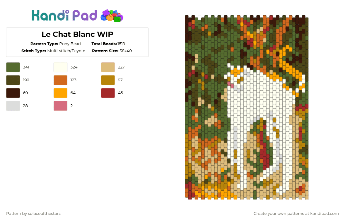 Le Chat Blanc - Pony Bead Pattern by solaceofthestarz on Kandi Pad - gold