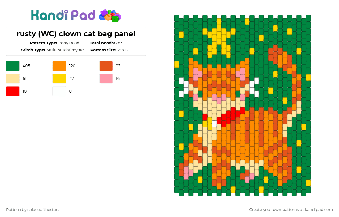 rusty (WC) bag panel - Pony Bead Pattern by solaceofthestarz on Kandi Pad - green,warrior cats,cat,warriors,firestar,rusty,into the wild,book,thunderclan