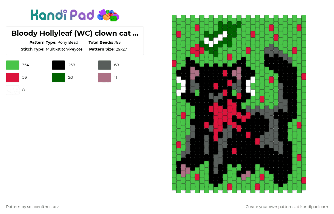 Bloody Hollyleaf (WC) clown cat bag panel - Pony Bead Pattern by solaceofthestarz on Kandi Pad - green