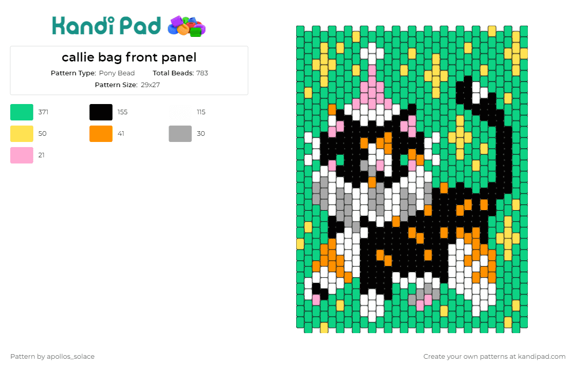 callie bag front panel - Pony Bead Pattern by apollos_solace on Kandi Pad - clown,cat,kitten,animals,bag,panel,funny,stars,party