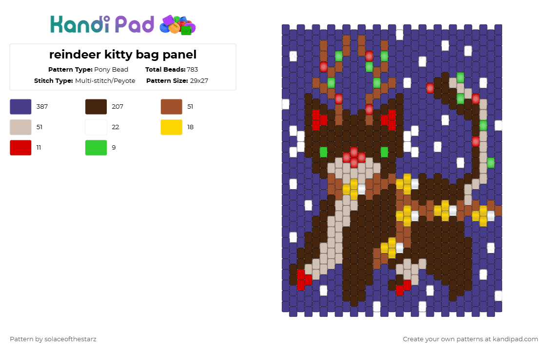 reindeer kitty bag panel - Pony Bead Pattern by solaceofthestarz on Kandi Pad - purple,brown