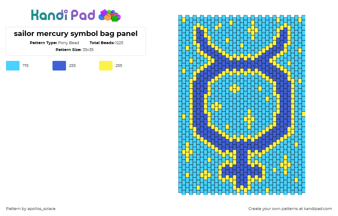 sailor mercury symbol bag panel - Pony Bead Pattern by apollos_solace on Kandi Pad - sailor mercury,sailor moon,bag,celestial,elegance,themed,symbol,intelligence,pow