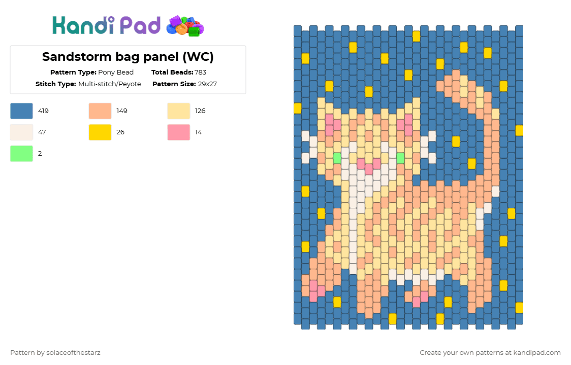Sandstorm bag panel (WC) - Pony Bead Pattern by solaceofthestarz on Kandi Pad - blue,yellow,beige