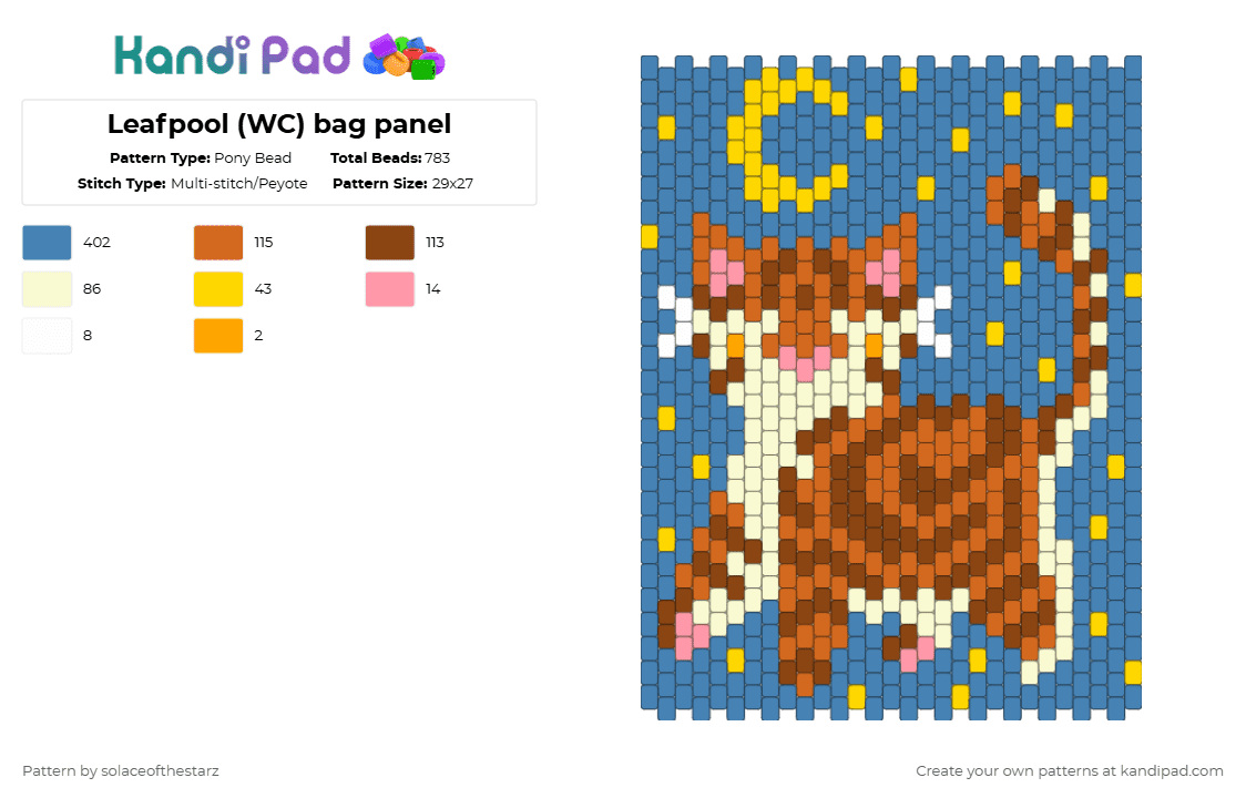 Leafpool (WC) bag panel - Pony Bead Pattern by solaceofthestarz on Kandi Pad - blue