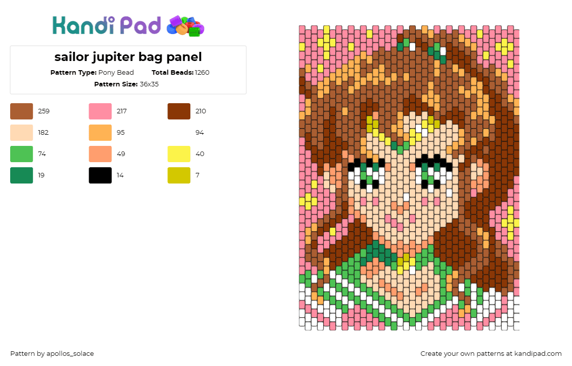 sailor jupiter bag panel - Pony Bead Pattern by apollos_solace on Kandi Pad - sailor jupiter,sailor moon,anime,manga,magical girl,bag panel,lightning,stars,pi