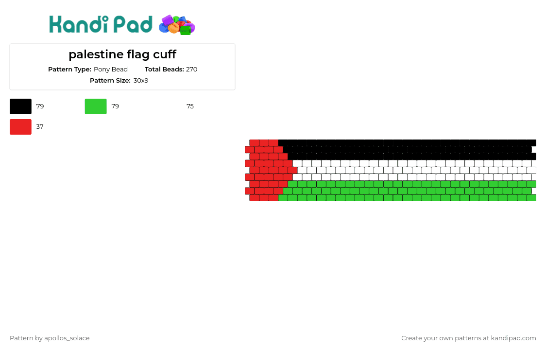 palestine flag cuff - Pony Bead Pattern by apollos_solace on Kandi Pad - palestine,flag,cuff,national,solidarity,culture,heritage,pride