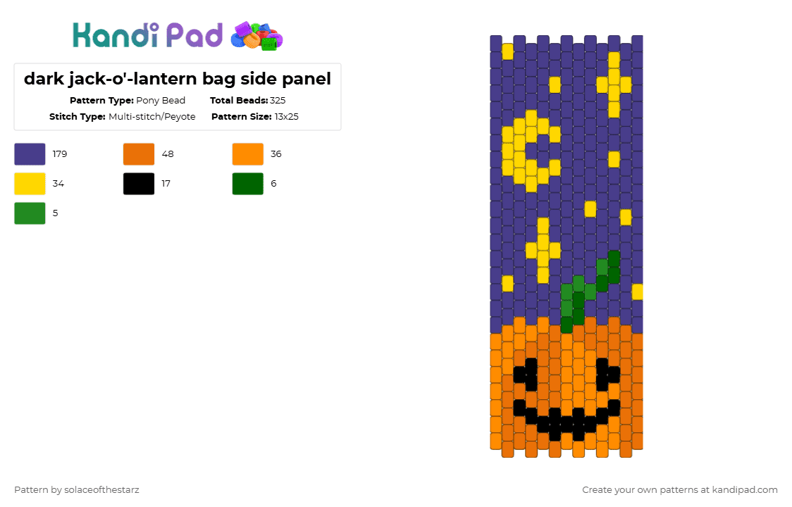 dark jack-o\'-lantern bag side panel - Pony Bead Pattern by solaceofthestarz on Kandi Pad - purple,orange