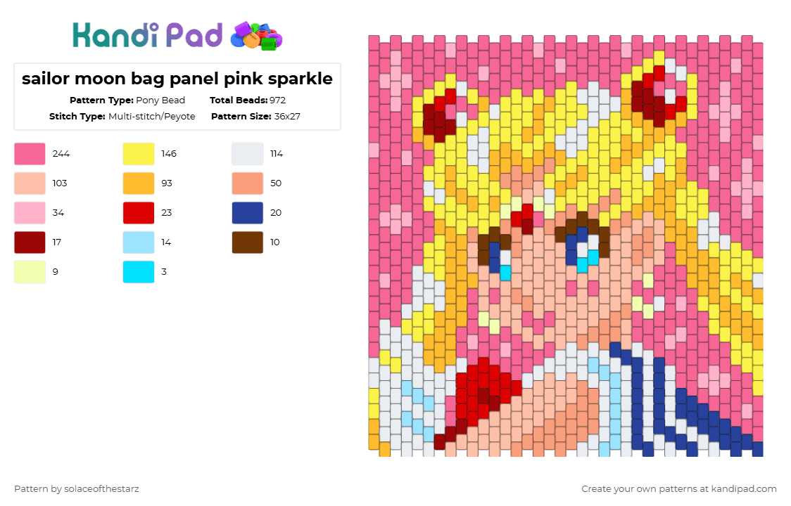 sailor moon bag panel edited - Pony Bead Pattern by solaceofthestarz on Kandi Pad - yellow,orange,beige,pink