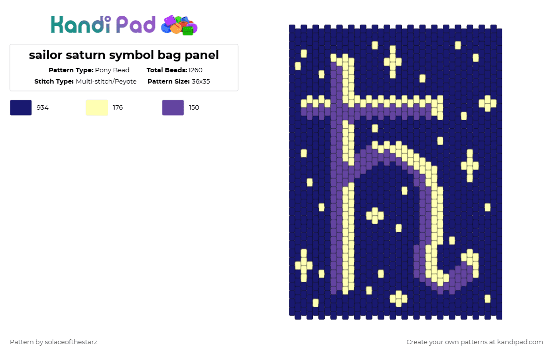 sailor saturn symbol bag panel - Pony Bead Pattern by solaceofthestarz on Kandi Pad - purple