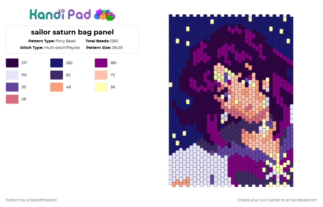 sailor saturn bag panel - Pony Bead Pattern by solaceofthestarz on Kandi Pad - purple,pink