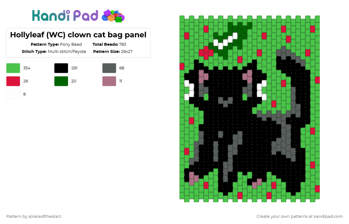 Hollyleaf (WC) clown cat bag panel - Pony Bead Pattern by solaceofthestarz on Kandi Pad - green
