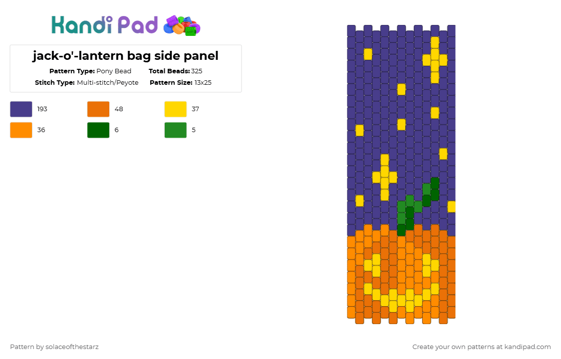 jack-o\'-lantern bag side panel - Pony Bead Pattern by solaceofthestarz on Kandi Pad - purple,orange
