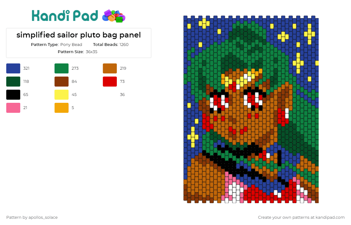 simplified sailor pluto bag panel - Pony Bead Pattern by apollos_solace on Kandi Pad - sailor pluto,sailor moon,bag,poise,simplified,charming,emblematic,enthusiasts,green,brown,blue