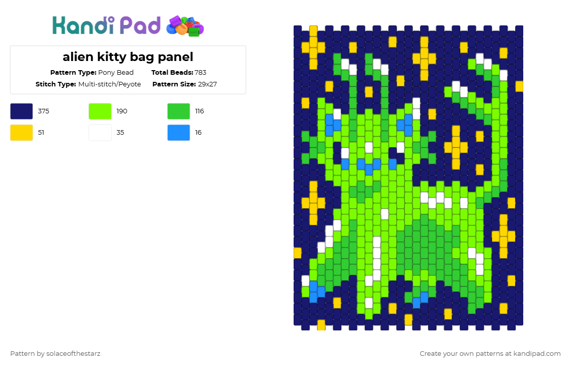 alien kitty bag panel - Pony Bead Pattern by solaceofthestarz on Kandi Pad - purple,green